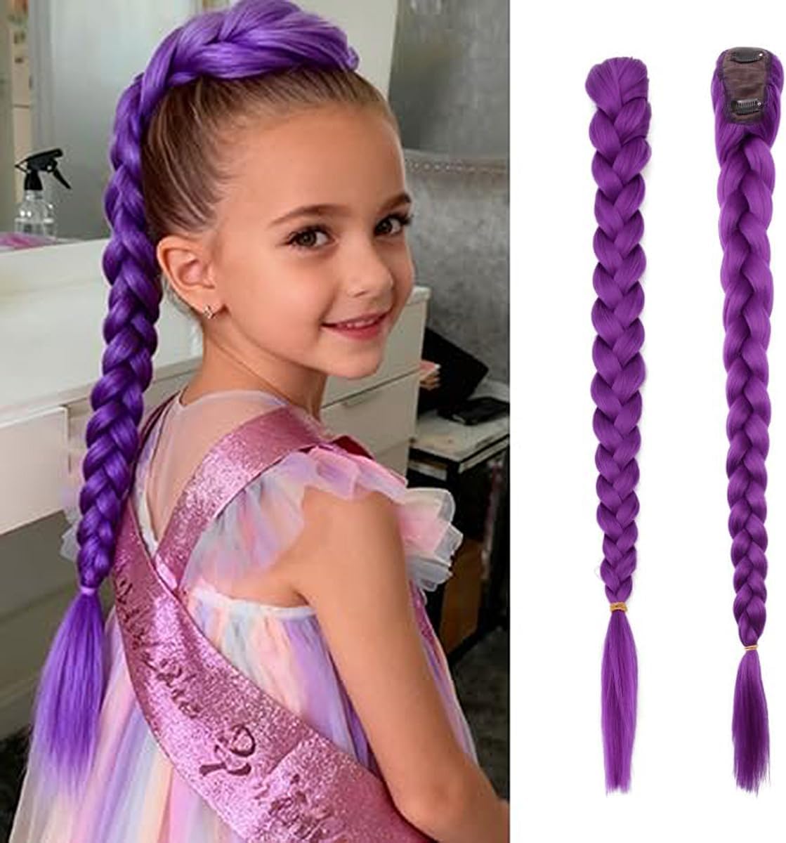 26 Inch Purple Braid Ponytail Extension - Easy Clip-In Synthetic Hair