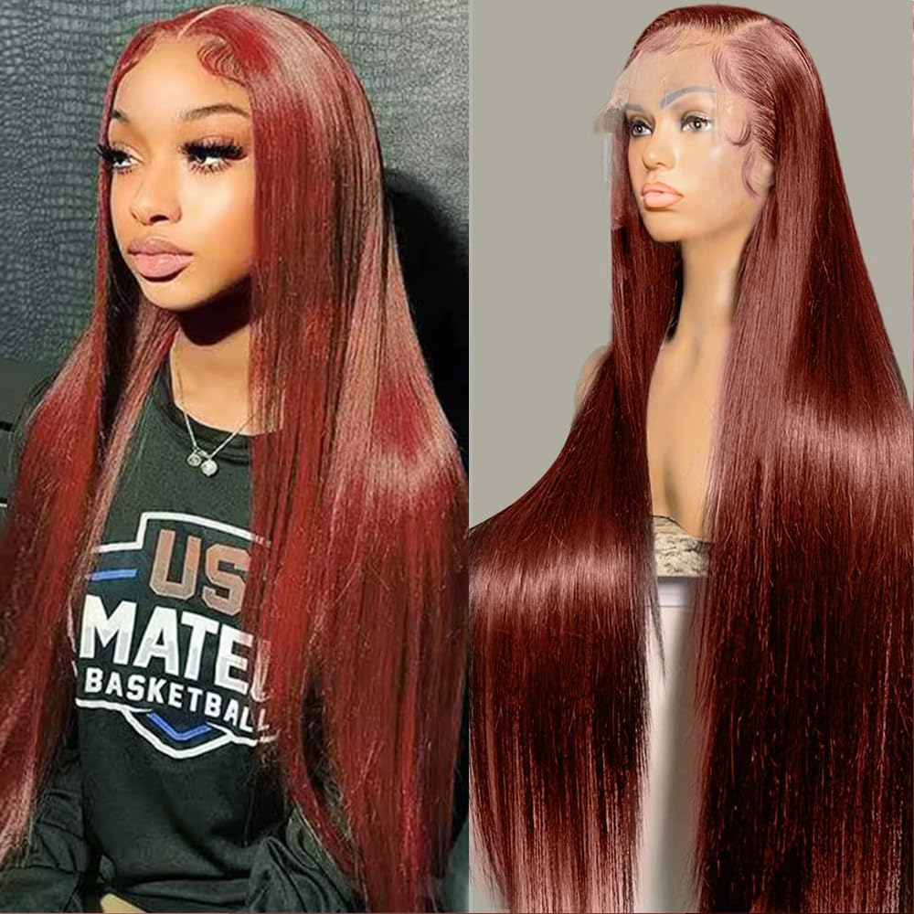 33 Reddish Brown 13x4 Lace Front Wig Straight Human Hair Pre-Plucked 180% Density