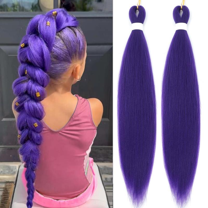 Datanala Purple Pre-Stretched Braiding Hair — 24 Inch (90g)/36 Inch (110g) Yaki Texture Synthetic Fiber, Long Straight Crochet Braids 2 Packs