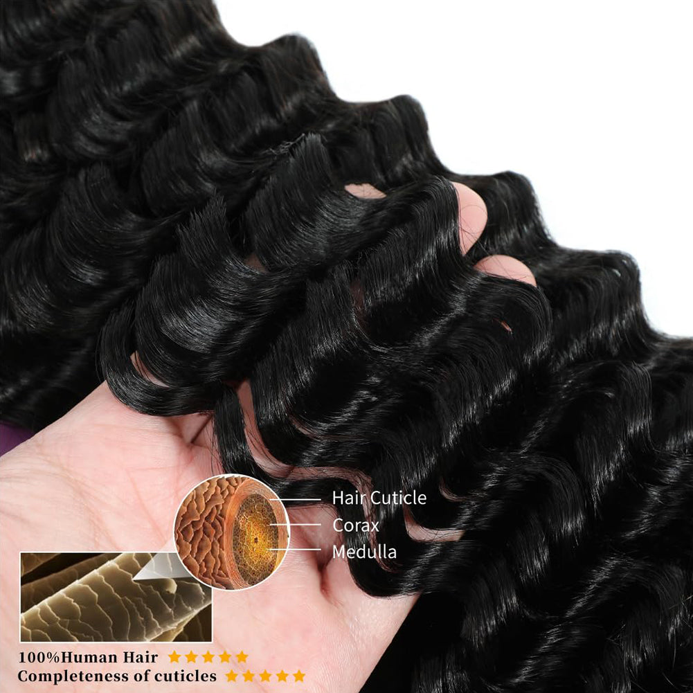 Brazilian Deep Wave Human Hair Bundles – 100% Unprocessed Virgin, No Tangle & No Shedding (10″–30″)