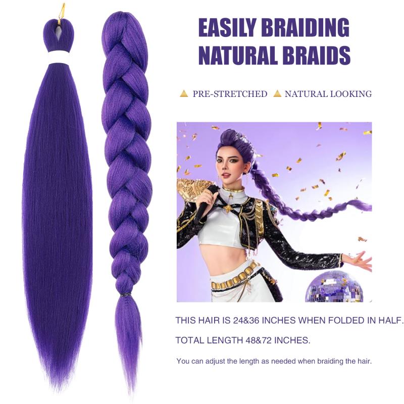 Datanala Purple Pre-Stretched Braiding Hair — 24 Inch (90g)/36 Inch (110g) Yaki Texture Synthetic Fiber, Long Straight Crochet Braids 2 Packs