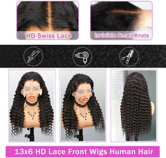 13x6 Lace Front Wig 180% Density Brazilian Deep Wave Human Hair Pre Plucked Wig