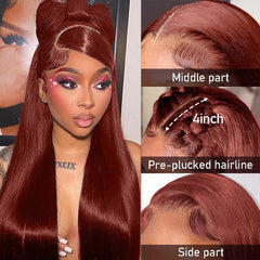 33 Reddish Brown 13x4 Lace Front Wig Straight Human Hair Pre-Plucked 180% Density