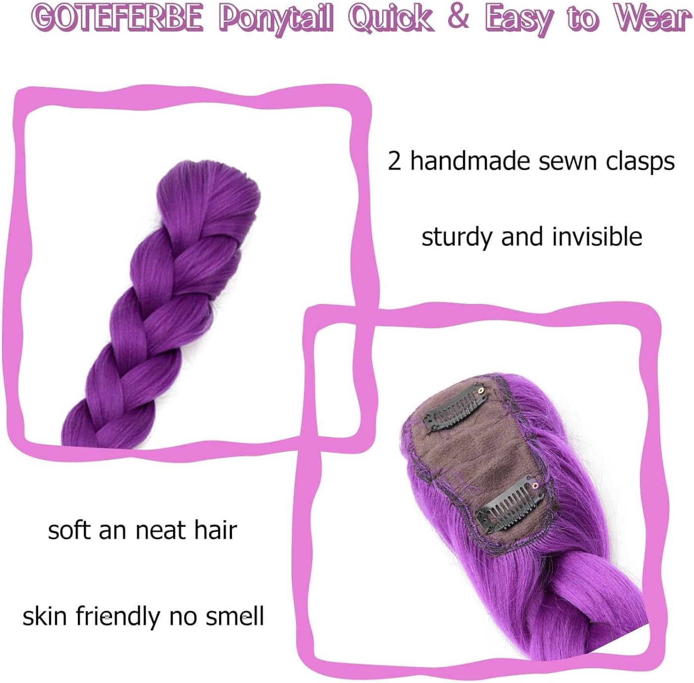 26 Inch Purple Braid Ponytail Extension - Easy Clip-In Synthetic Hair