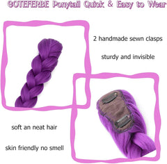 26 Inch Purple Braid Ponytail Extension - Easy Clip-In Synthetic Hair
