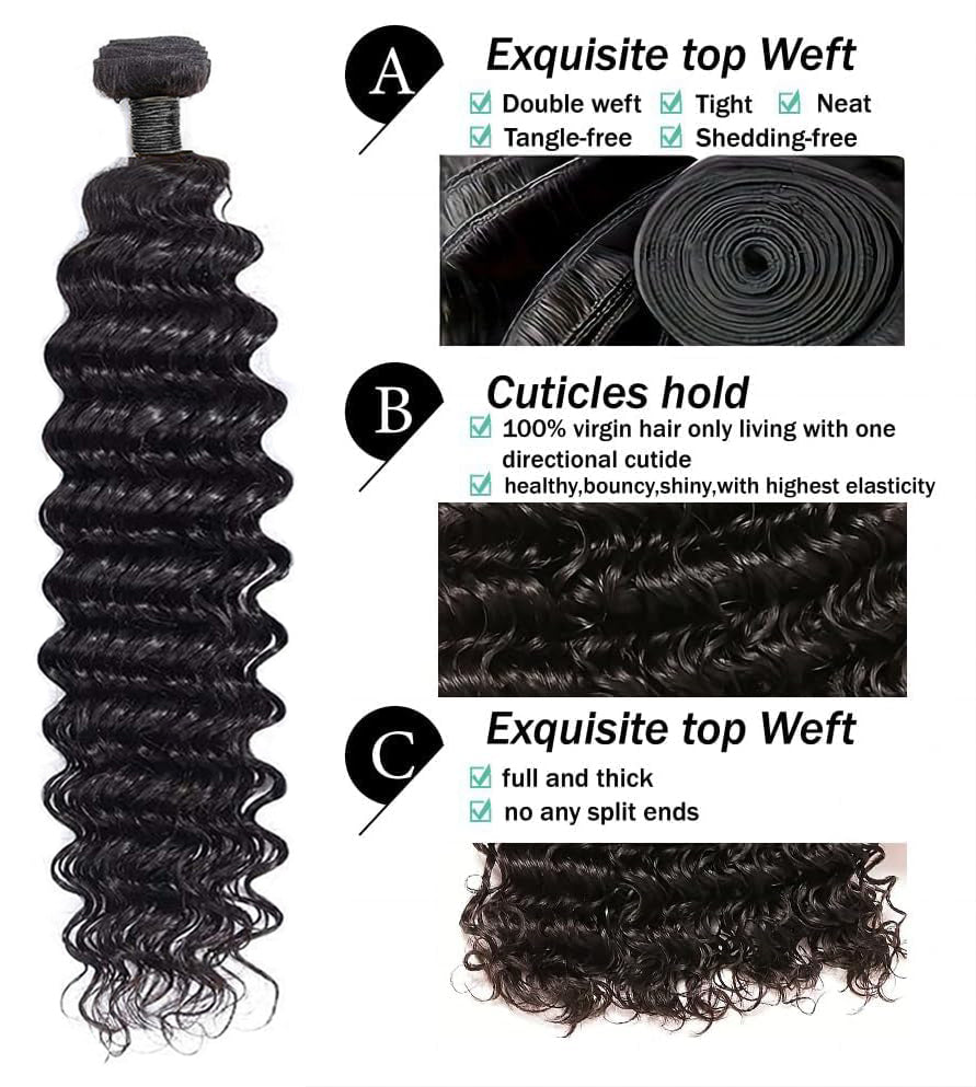 Brazilian Deep Wave Human Hair Bundles – 100% Unprocessed Virgin, No Tangle & No Shedding (10″–30″)