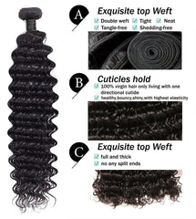 Brazilian Deep Wave Human Hair Bundles – 100% Unprocessed Virgin, No Tangle & No Shedding (10″–30″)