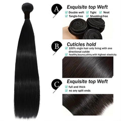 Brazilian Straight Human Hair Bundles – 100% Unprocessed Virgin, No Tangle, Minimal Shedding (10″–30″)