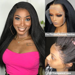 Datanala African Kinky Straight 13x6 HD Lace Glueless Human Hair Wig Voluminous Texture