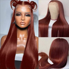 33 Reddish Brown 13x4 Lace Front Wig Straight Human Hair Pre-Plucked 180% Density