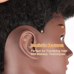 Afro Kinky Curly Mannequin Head with 100% Human Hair, Cosmetology Training Head for Braiding, Styling, Dyeing, and Cutting, Includes Clamp Stand and Accessories