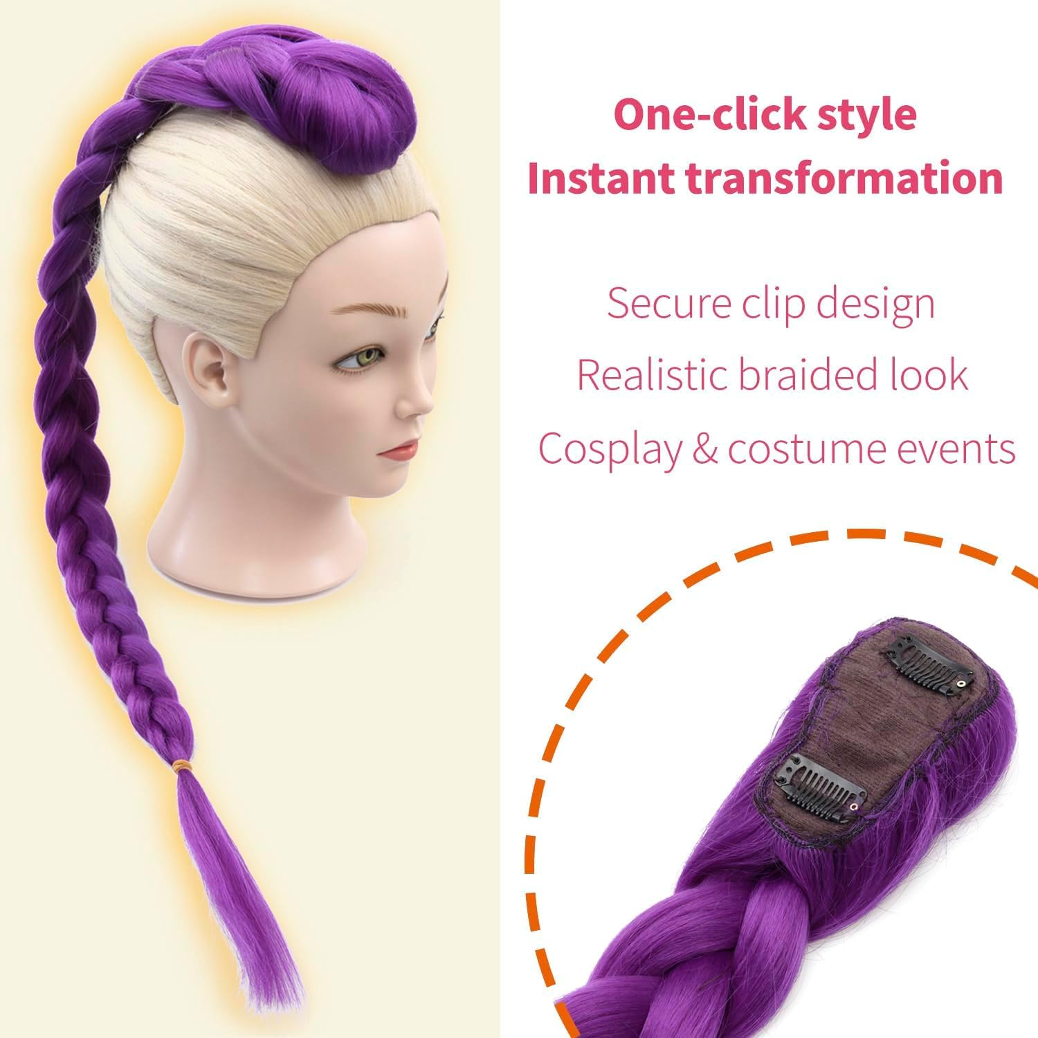 26 Inch Purple Braid Ponytail Extension - Easy Clip-In Synthetic Hair