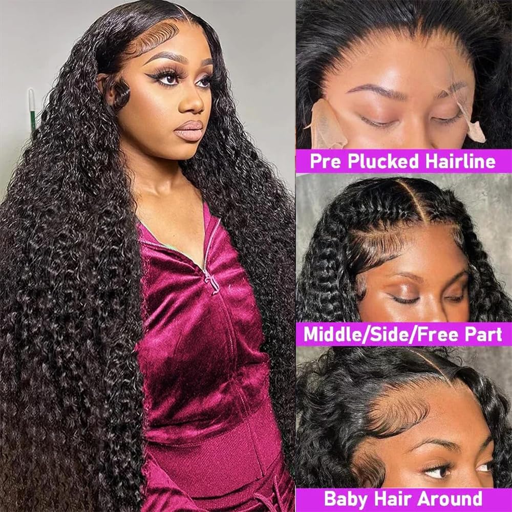13x6 Lace Front Wig 180% Density Brazilian Deep Wave Human Hair Pre Plucked Wig