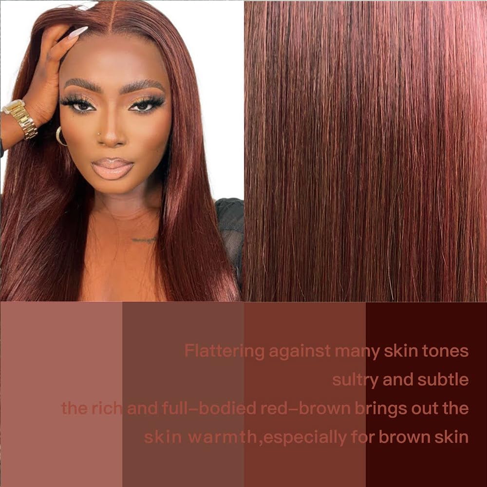 33 Reddish Brown 13x4 Lace Front Wig Straight Human Hair Pre-Plucked 180% Density