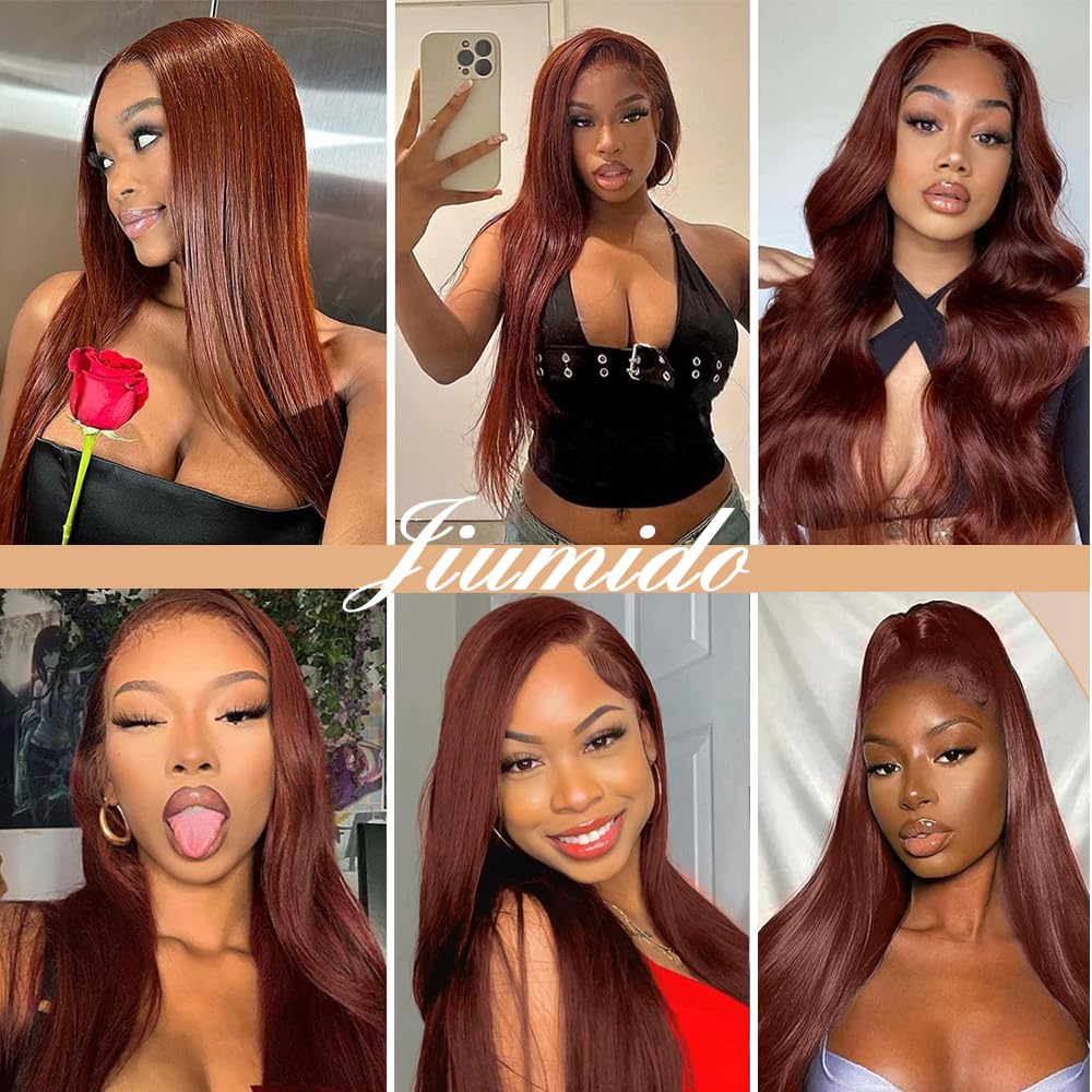 33 Reddish Brown 13x4 Lace Front Wig Straight Human Hair Pre-Plucked 180% Density