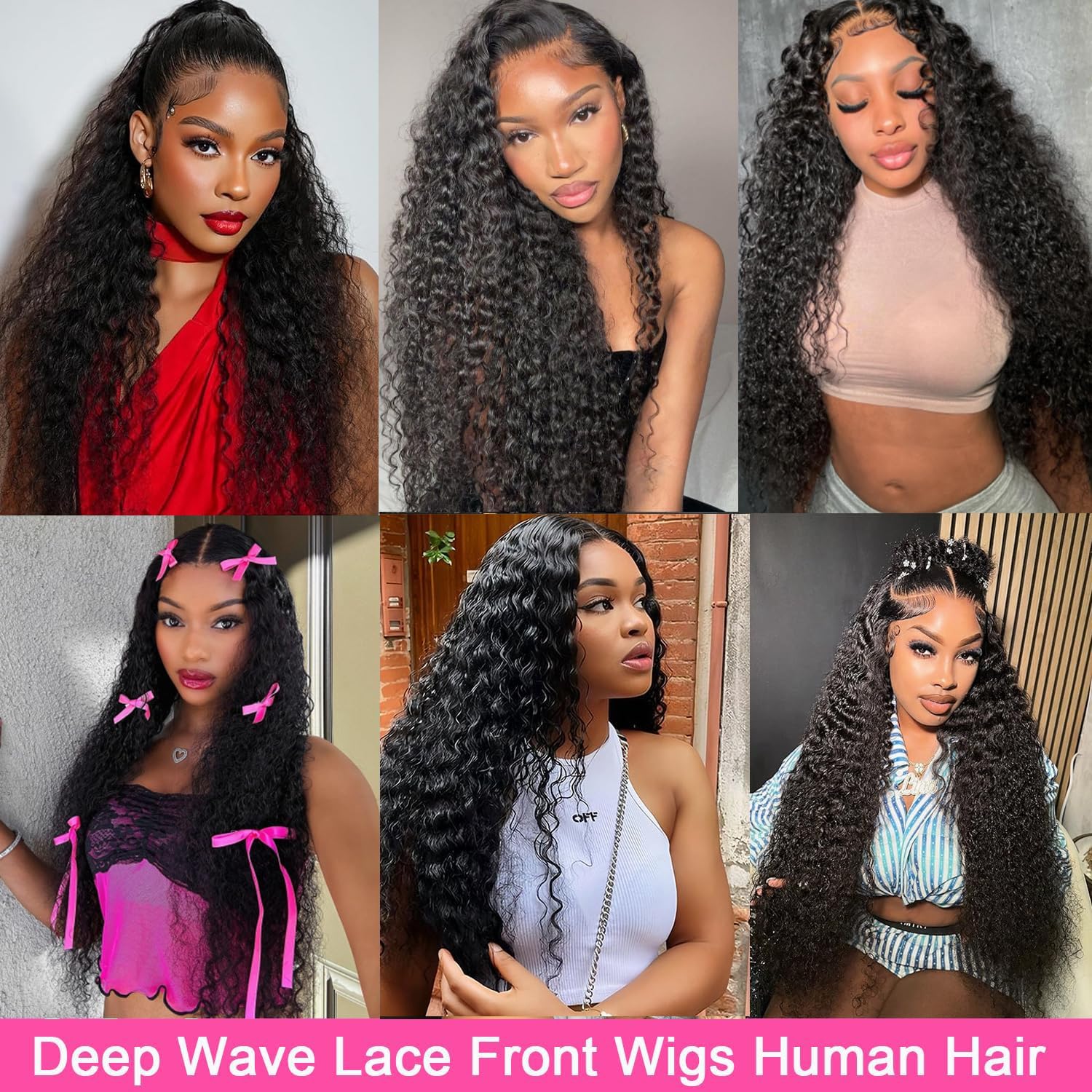 13x6 Lace Front Wig 180% Density Brazilian Deep Wave Human Hair Pre Plucked Wig