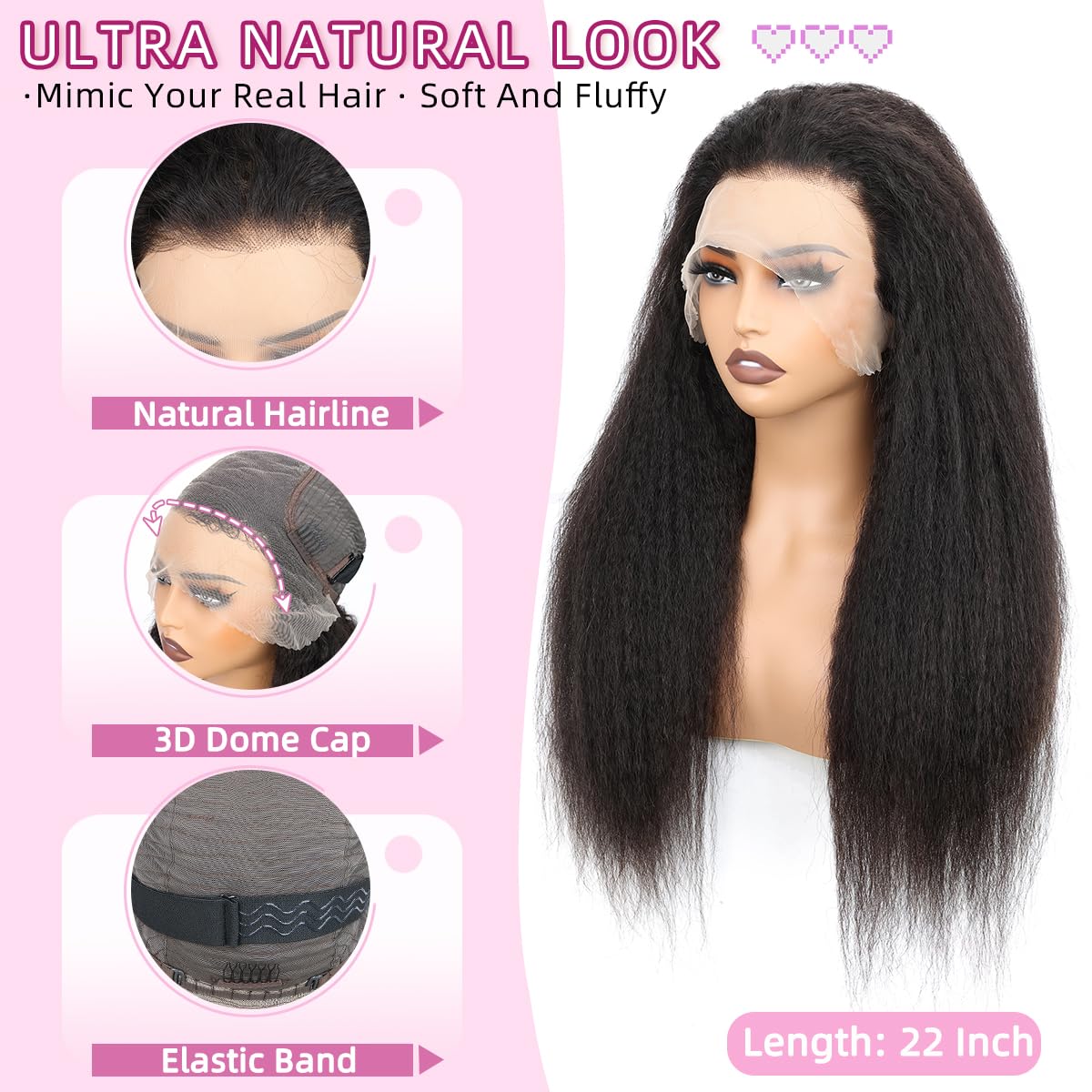 Datanala African Kinky Straight 13x6 HD Lace Glueless Human Hair Wig Voluminous Texture
