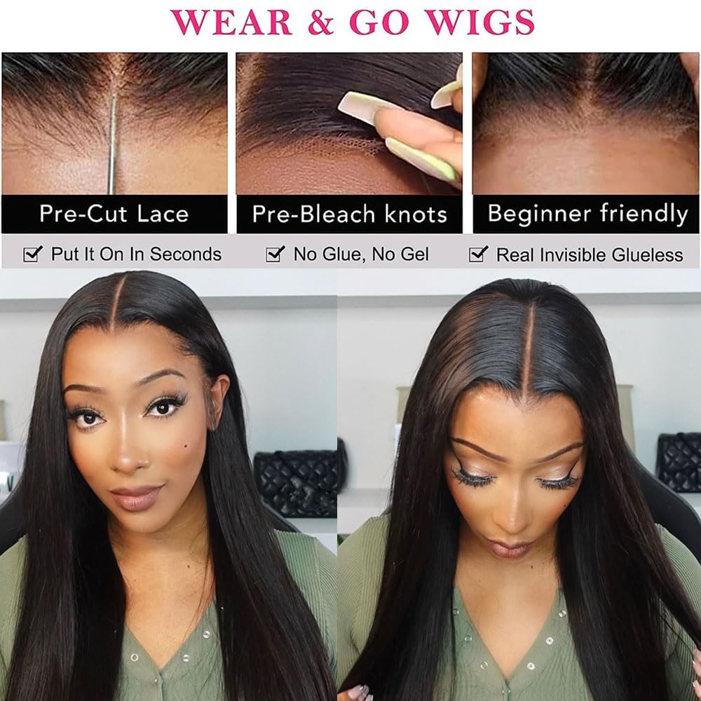 Datanala Straight Glueless 5x5 HD Lace Closure Wig Human Hair Pre-Plucked with Bleached Knots Beginner Friendly