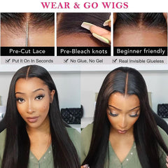 Datanala Straight Glueless 5x5 HD Lace Closure Wig Human Hair Pre-Plucked with Bleached Knots Beginner Friendly