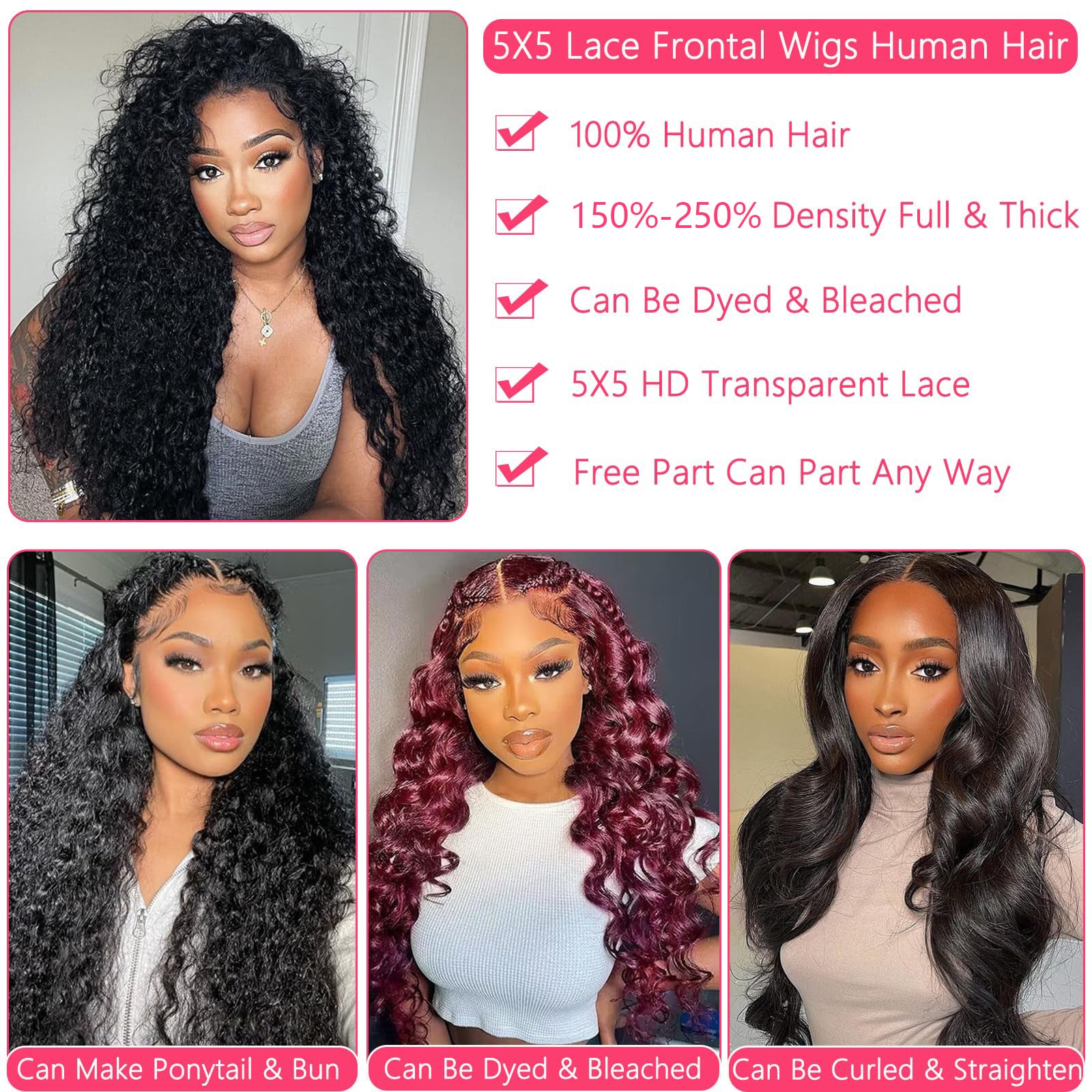 Datanala Water Wave 5x5 HD Lace Closure Glueless Wig Human Hair Pre-Plucked Bleached Knots Beginner Friendly