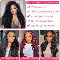 Datanala Water Wave 5x5 HD Lace Closure Glueless Wig Human Hair Pre-Plucked Bleached Knots Beginner Friendly