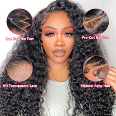 Datanala Water Wave 5x5 HD Lace Closure Glueless Wig Human Hair Pre-Plucked Bleached Knots Beginner Friendly